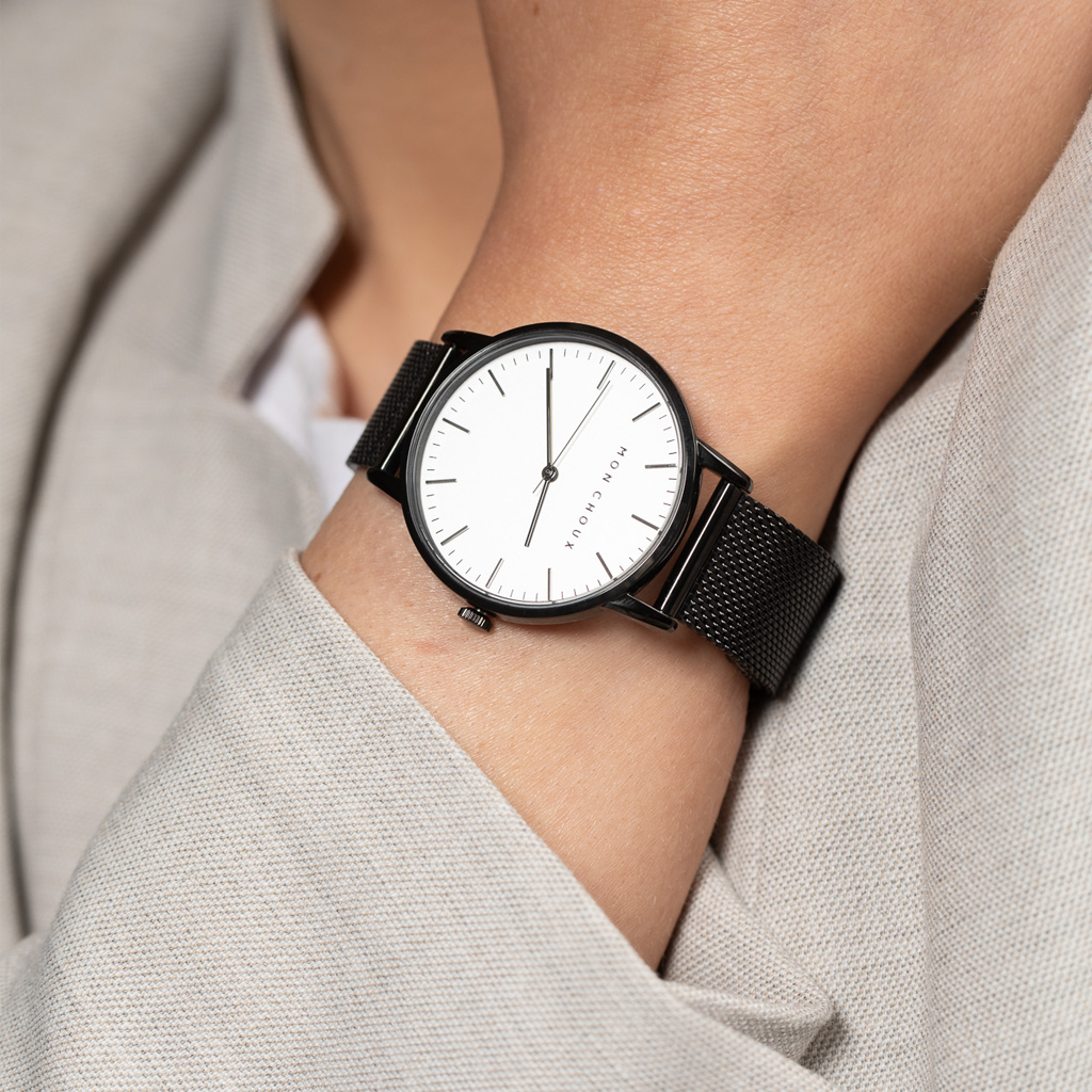 Signatur slim titanium sales and black leather watch