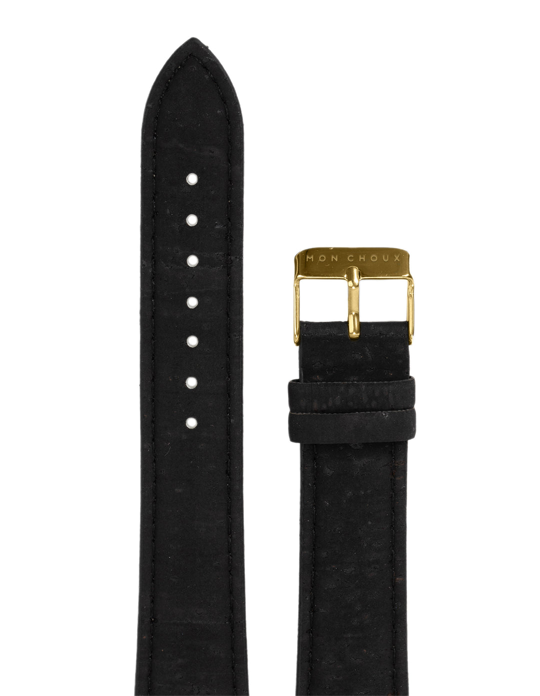 WATCH STRAP - BLACK VEGAN LEATHER - GOLD BUCKLE | CORK