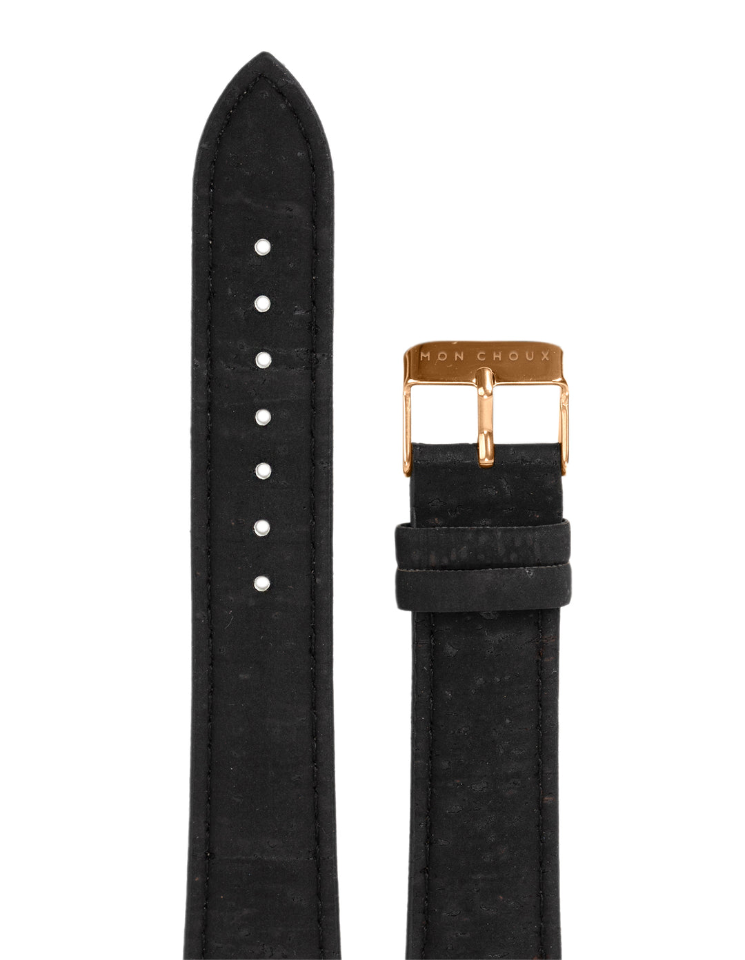 WATCH STRAP - BLACK VEGAN LEATHER - ROSE GOLD BUCKLE | CORK