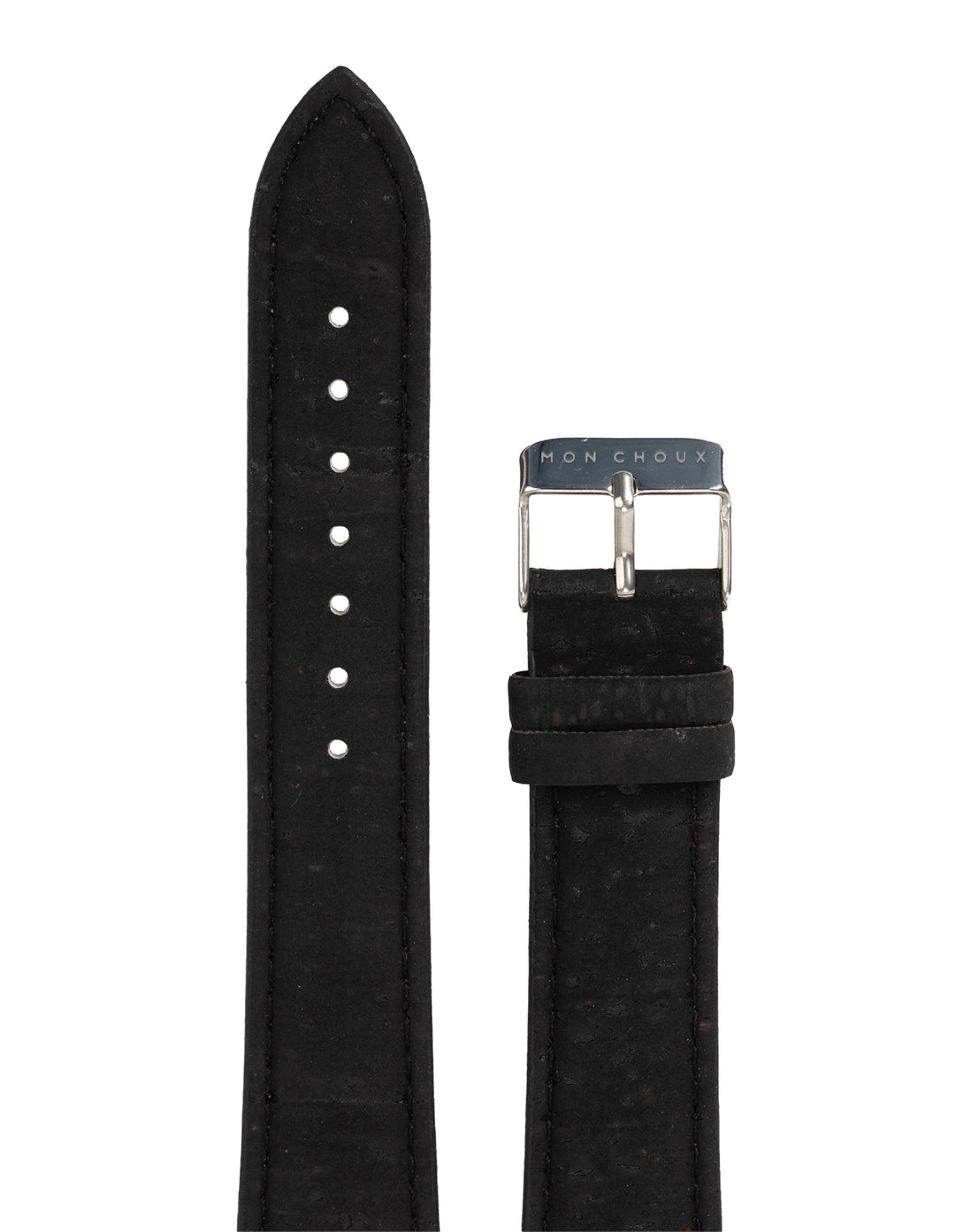 WATCH STRAP - BLACK VEGAN LEATHER - SILVER BUCKLE | CORK