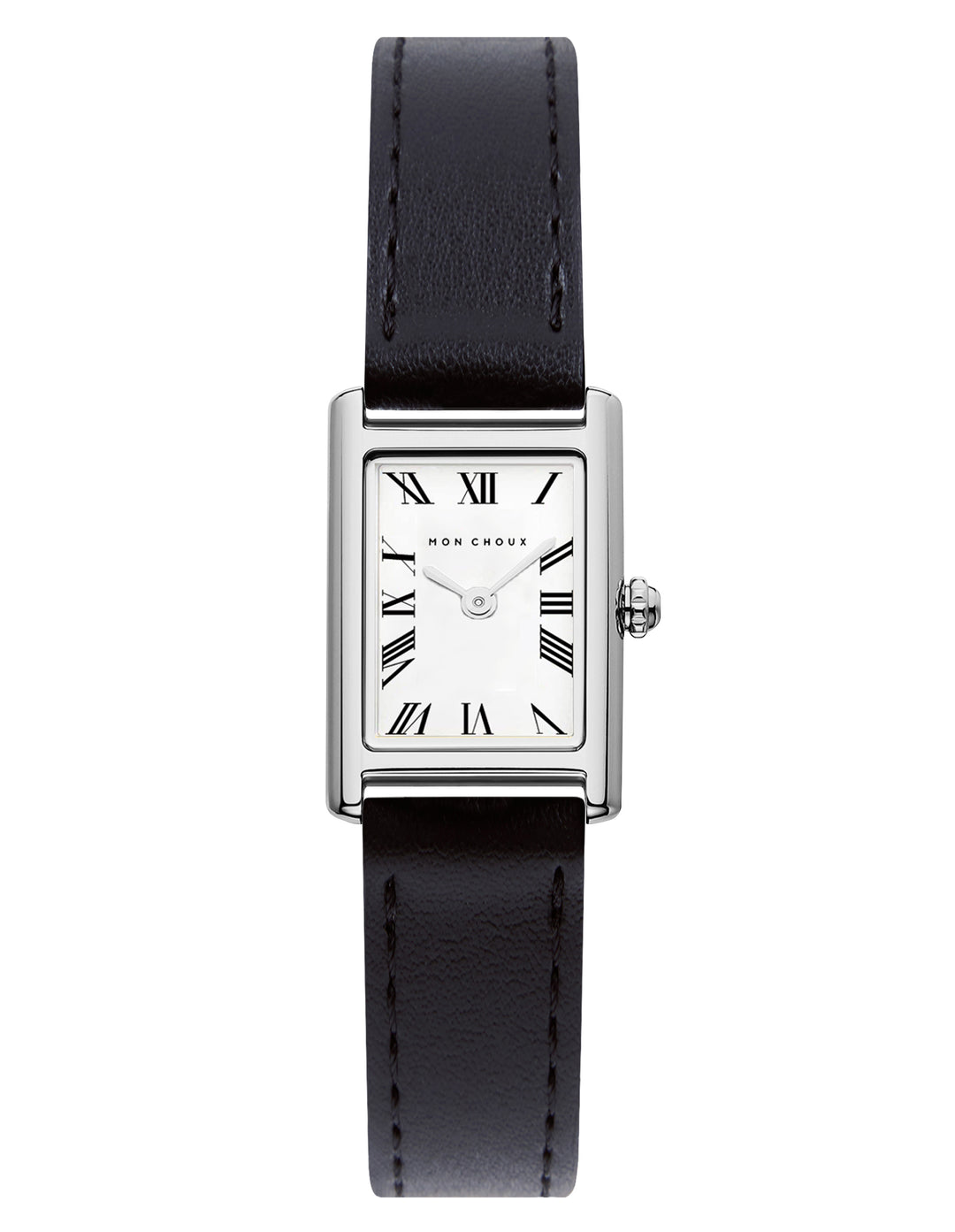 RENDEZVOUS - SILVER STAINLESS STEEL WATCH - NOIR VEGAN LEATHER | GRAPE