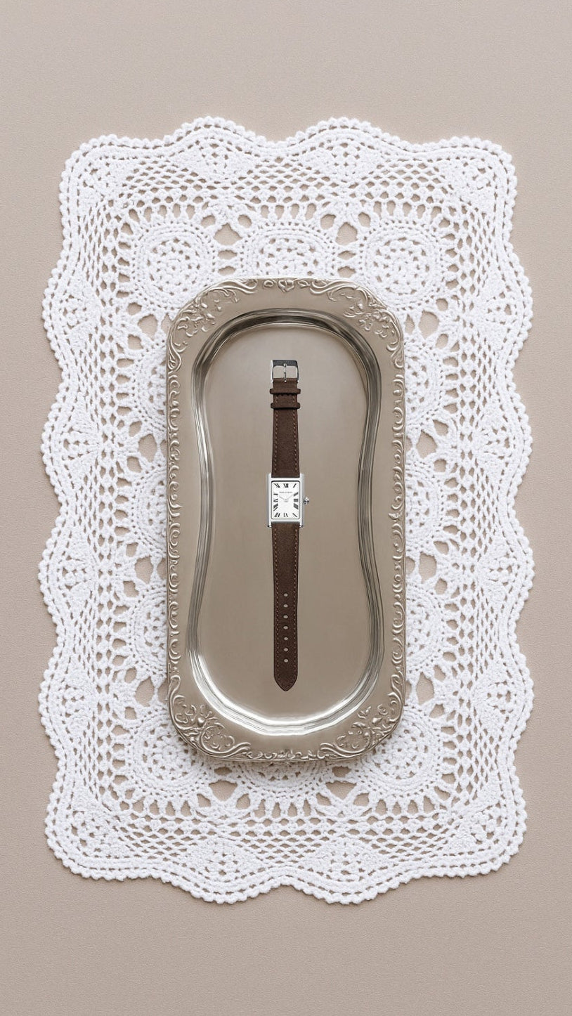 Rendezvous Silver Watch - Choc Suede