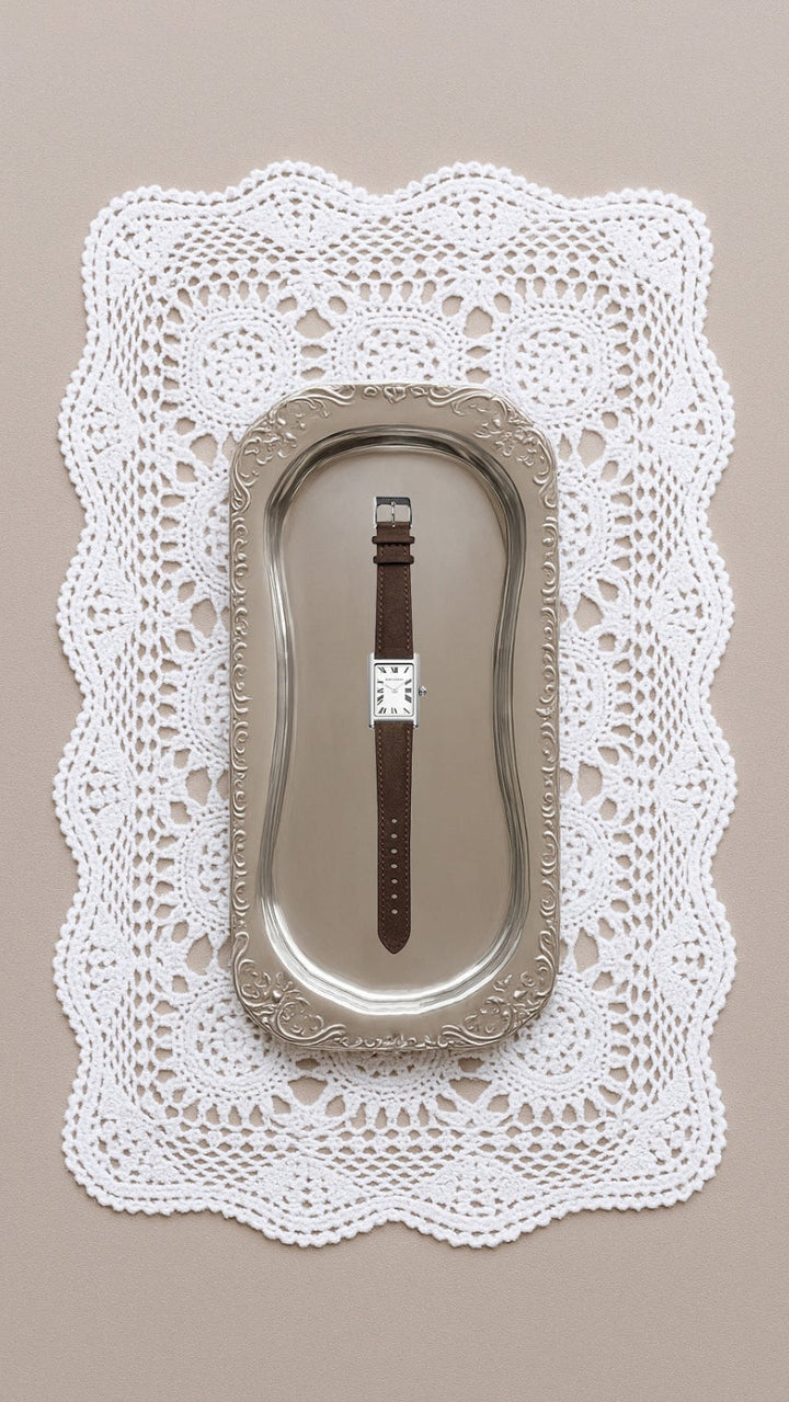Rendezvous Silver Watch - Choc Suede