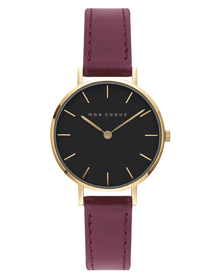 L'ESSENTIAL - NOIR/GOLD WATCH - BURGUNDY VEGAN LEATHER | GRAPE