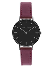 L'Essential Matte Black Watch - Burgundy Grape Leather