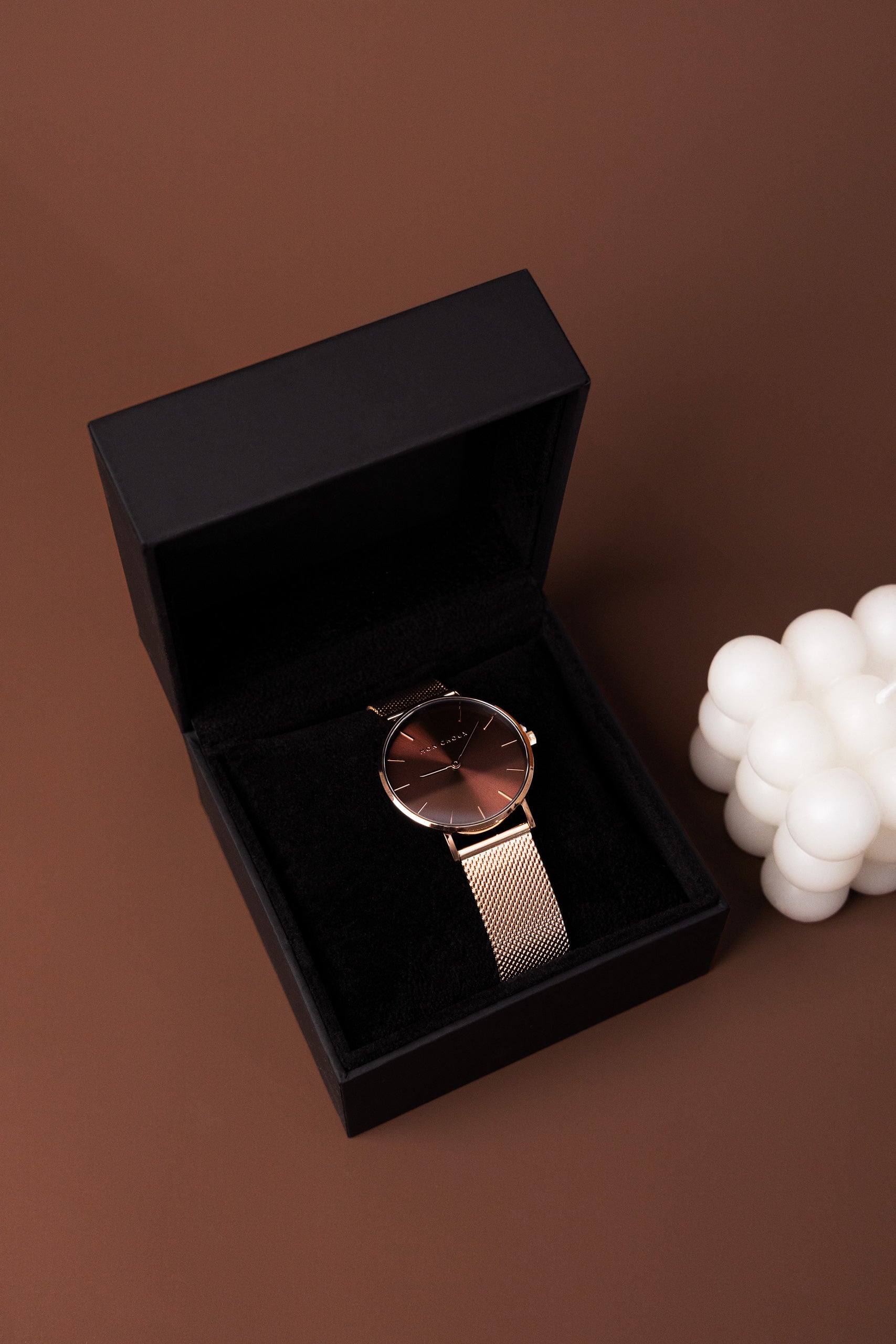 L'Essential Espresso Rose Gold Watch - Mesh