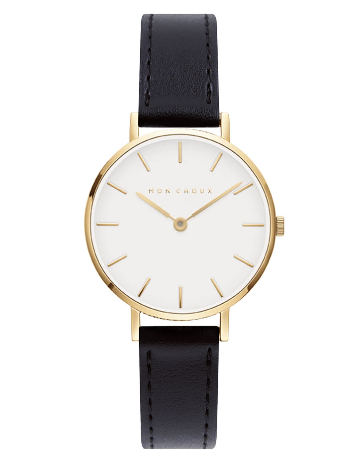 L'ESSENTIAL - WHITE/GOLD WATCH - NOIR VEGAN LEATHER | GRAPE