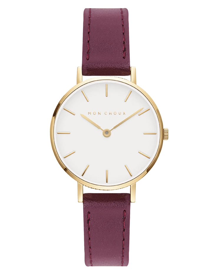 L'ESSENTIAL - WHITE/GOLD WATCH - BURGUNDY VEGAN LEATHER | GRAPE