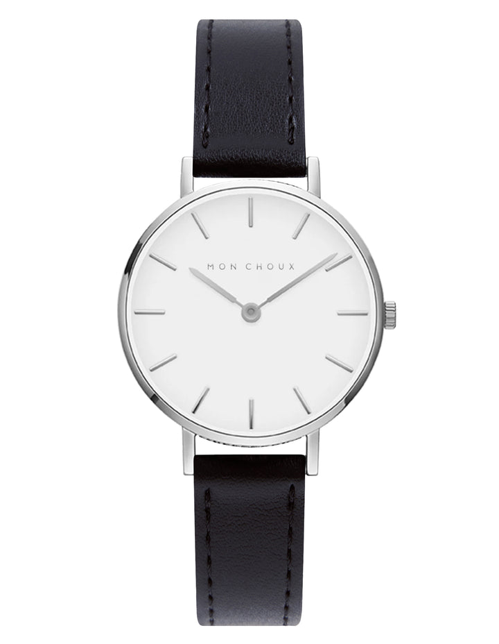 L'ESSENTIAL - WHITE/SILVER WATCH - NOIR VEGAN LEATHER | GRAPE
