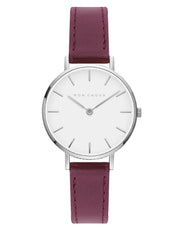 L'Essential Silver Watch - Burgundy Grape Leather