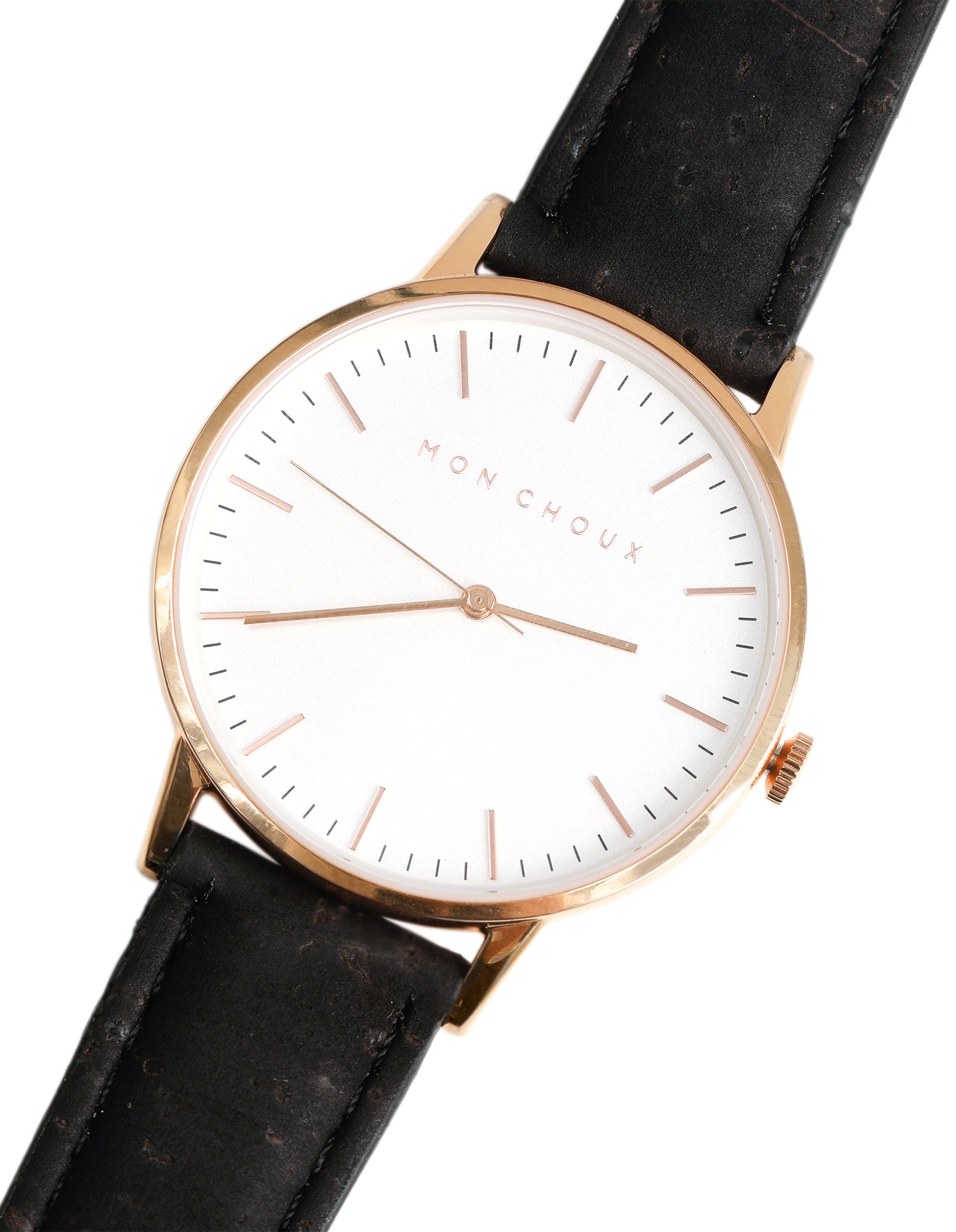 Classic White/Rose Gold - Black Cork Leather