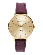 Lille Gold Watch - Burgundy Grape Leather