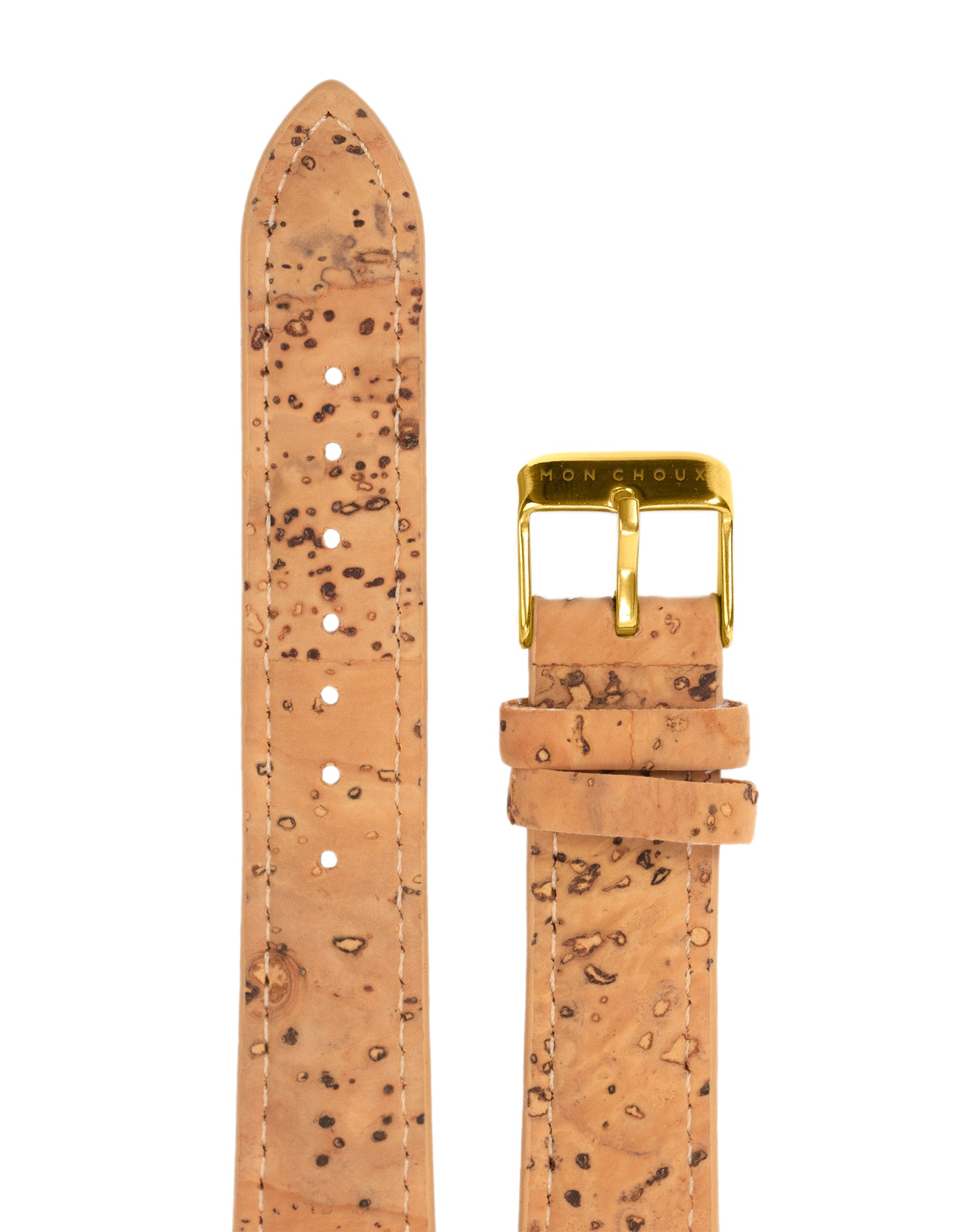 18mm Watch Strap - Natural Cork Leather - Gold Buckle
