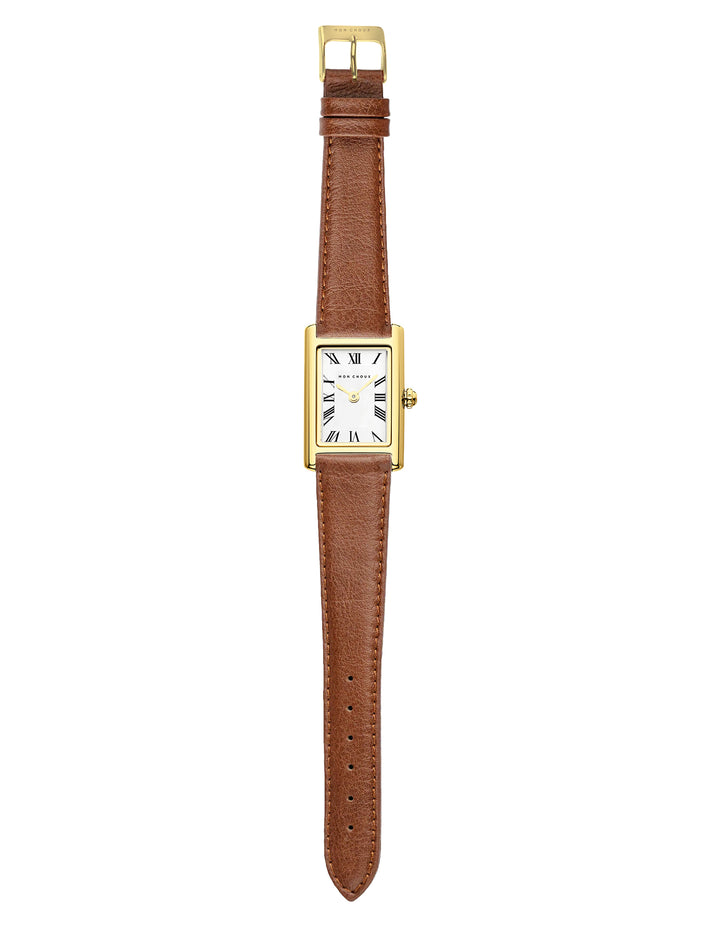 RENDEZVOUS - GOLD WATCH - COGNAC | SUSTAIN LEATHER