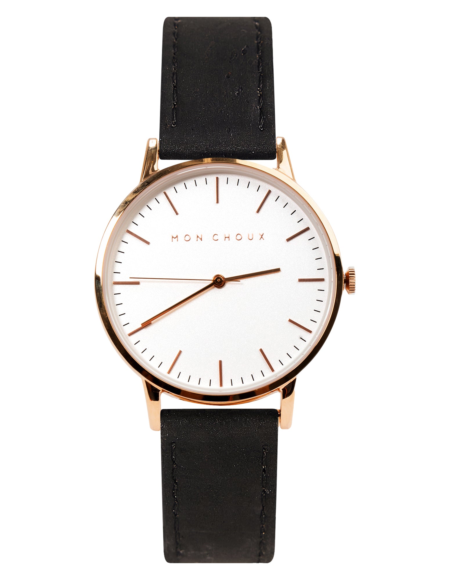 Classic White/Rose Gold - Black Cork Leather