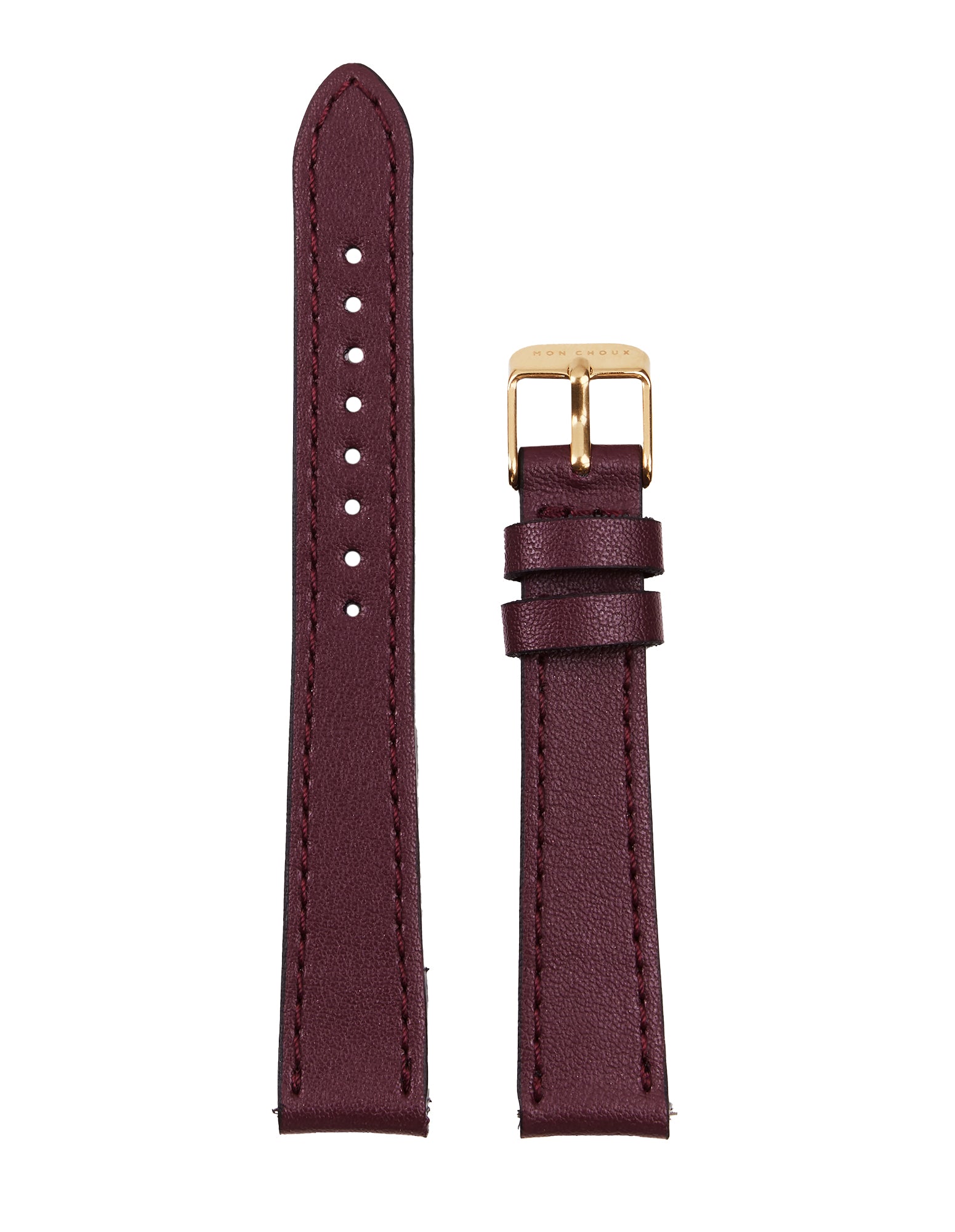14mm Watch Strap - Burgundy Grape Leather - Gold Buckle