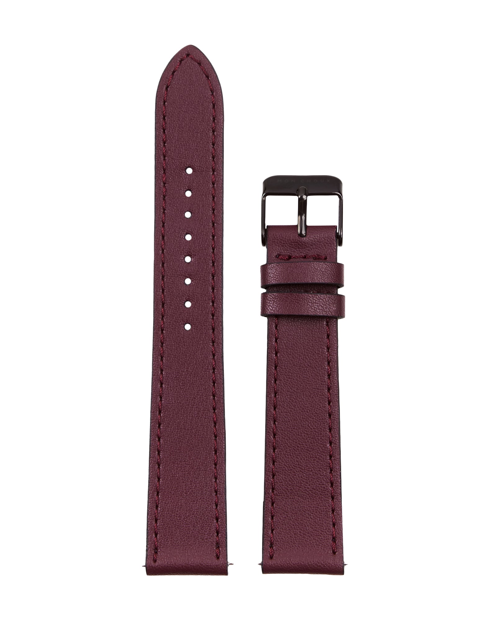 18mm Watch Strap - Burgundy Grape Leather - Black Buckle