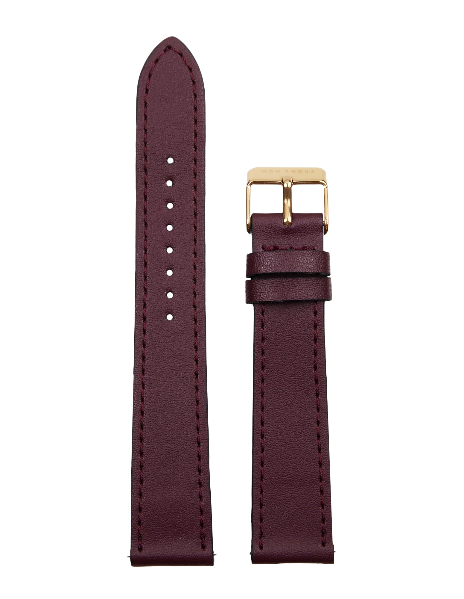 18mm Watch Strap - Burgundy Grape Leather - Gold Buckle