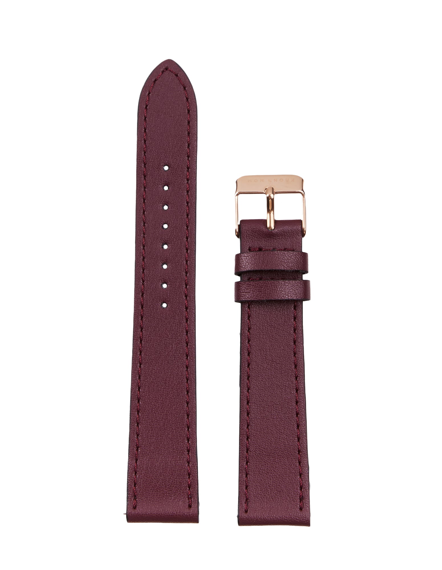 18mm Watch Strap - Burgundy Grape Leather - Rose Gold Buckle